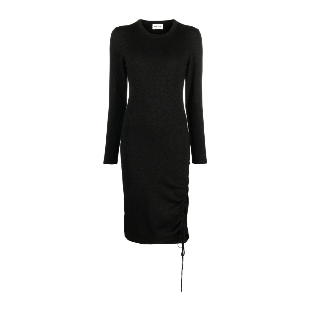 P.a.r.o.s.h. Zwarte Midi Jurk met Ruches Black Dames