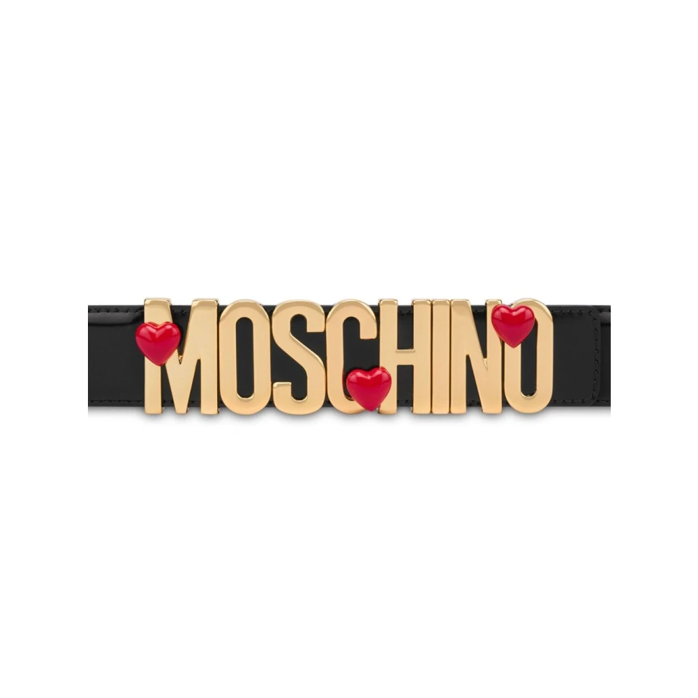 Moschino Zwart Leren Hart Bedel Riem Black Dames