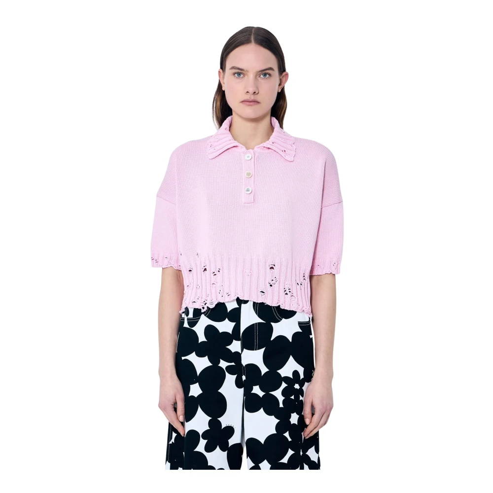 Marni Roze Katoenen Poloshirt met Symbool Pink Dames