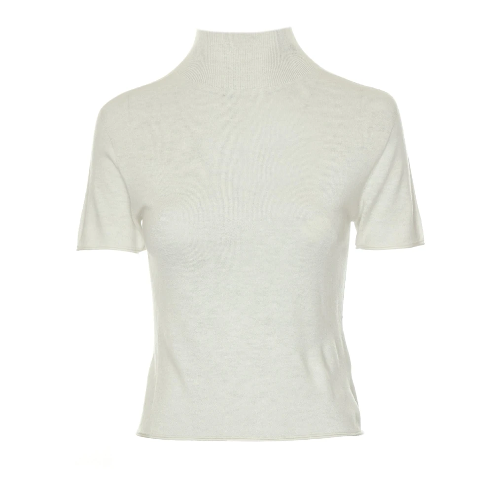 Drykorn Stickad Turtle Neck Cropped T-Shirt White, Dam