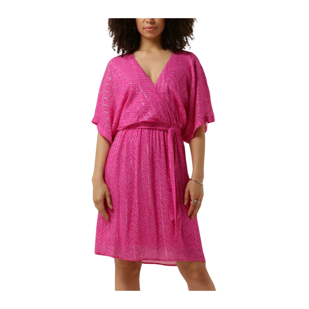Freebird jurk met all over print en ceintuur roze
