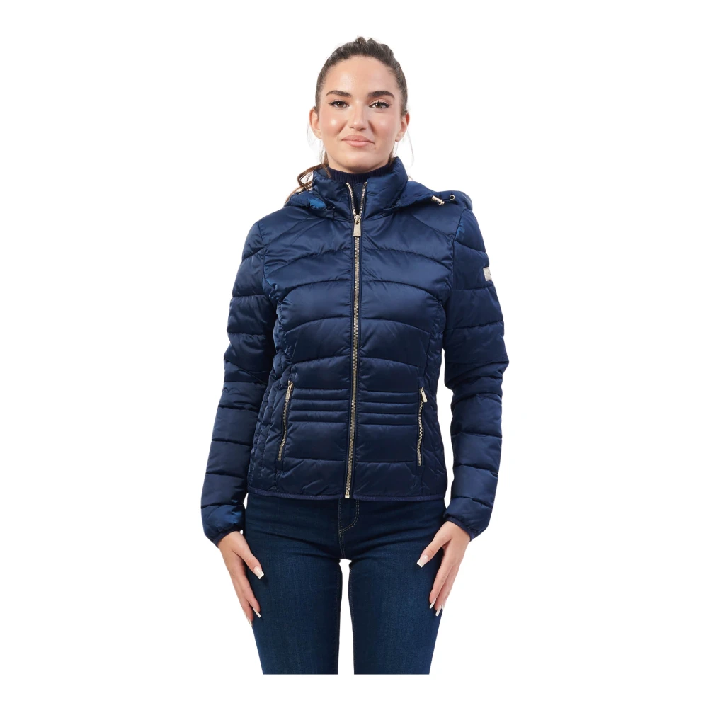 YES ZEE Blauwe gewatteerde regenjas met capuchon Blue Dames