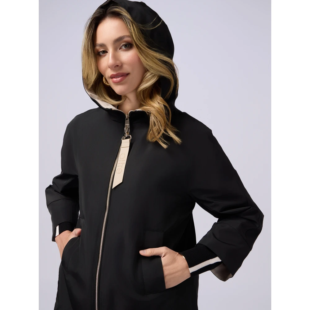 Oltre Taft parka met capuchon en rits Black Dames