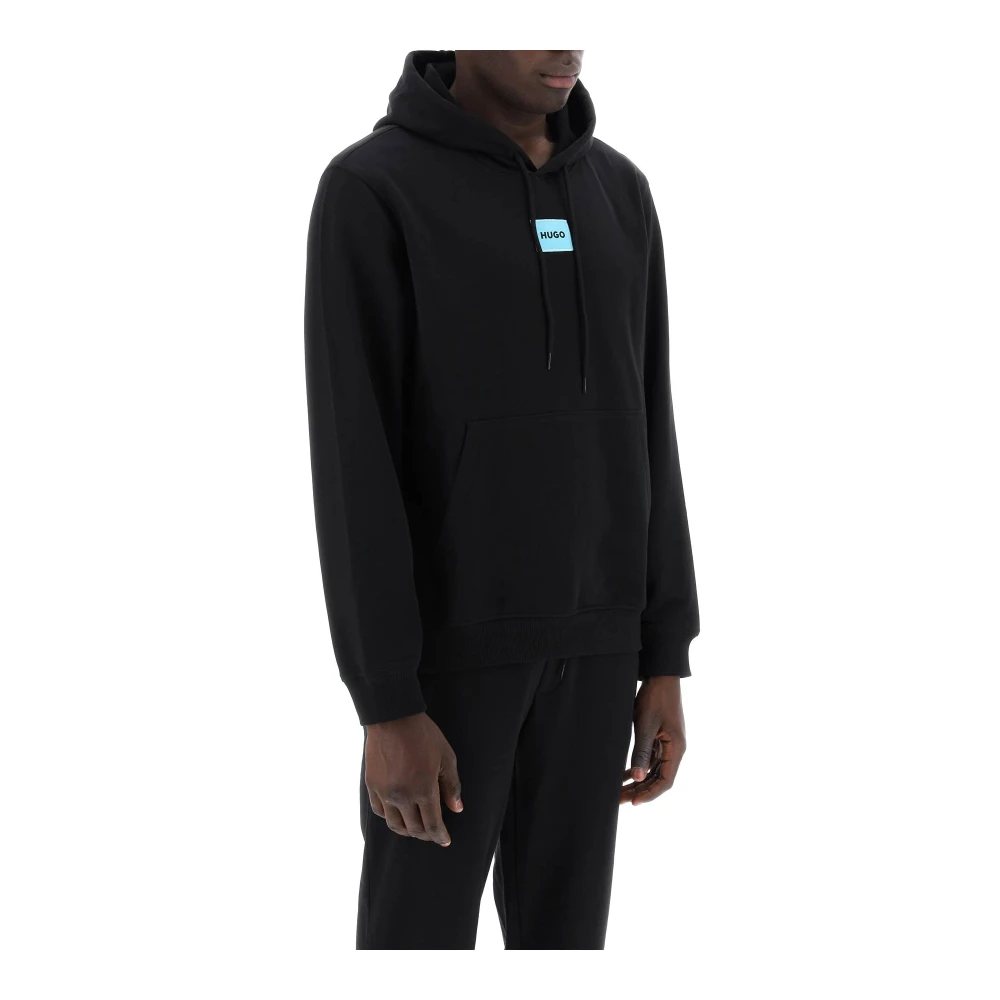 Hugo Boss Logo Patch Hoodie in Katoen French Terry Black Heren
