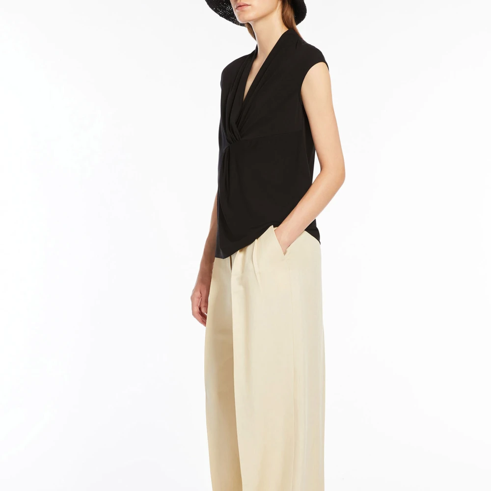 Max Mara Weekend Zwarte Mouwloze Gedrapeerde Top Lyocell Jersey Black Dames