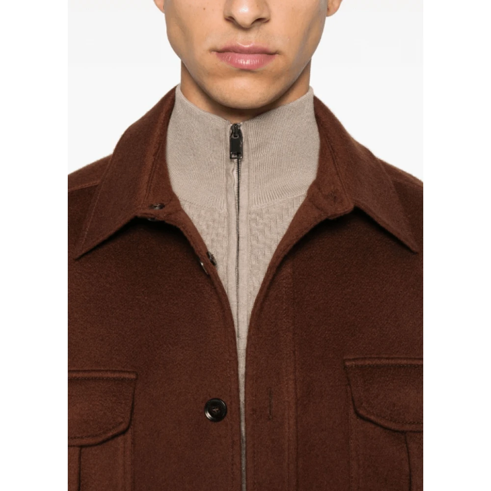 Brioni Chocoladebruine Geborstelde Wollen Overhemd Brown Heren