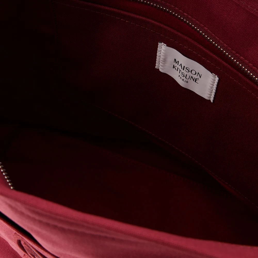 Maison Kitsuné Rode Leren Shopper Tas met Canvas Riem Red Dames