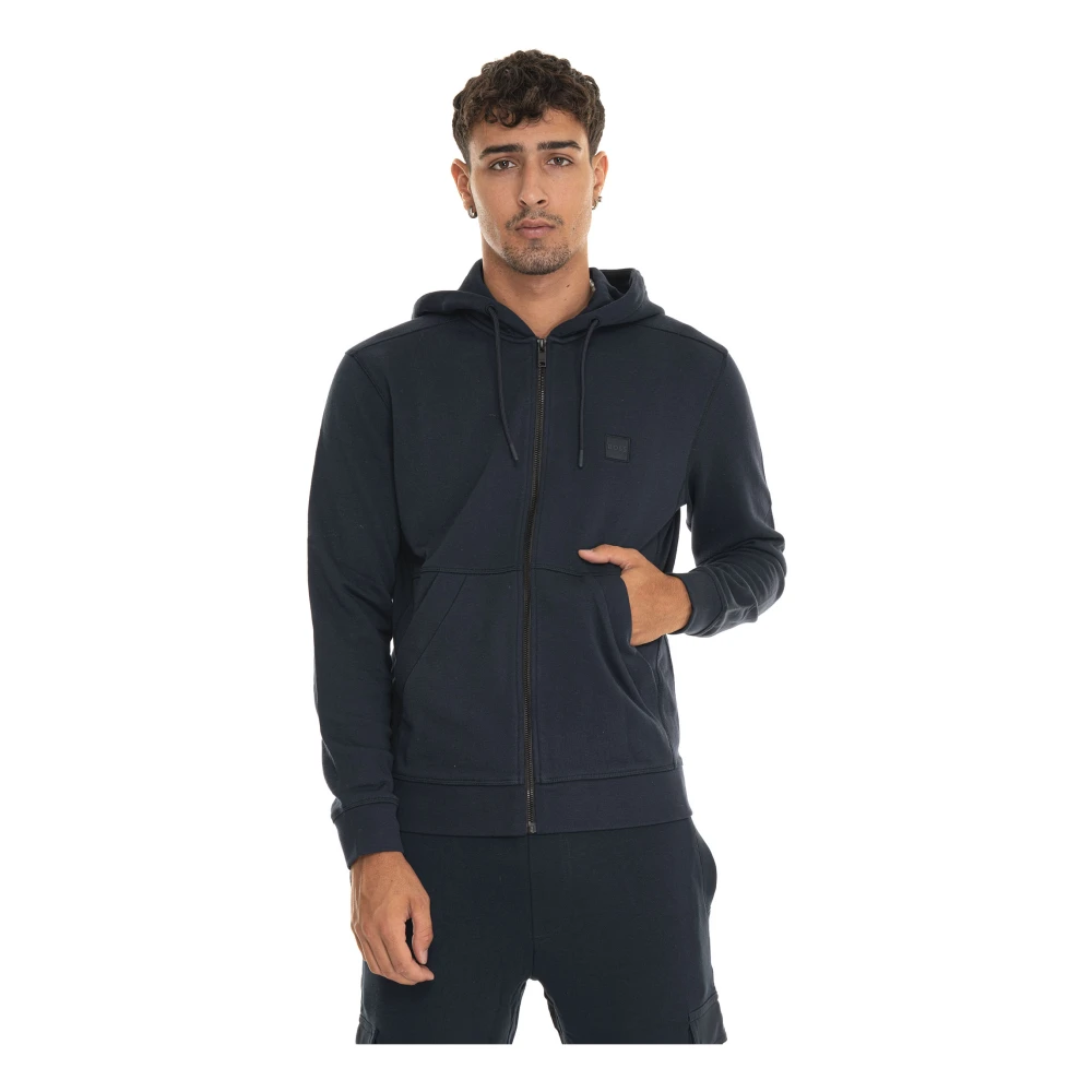 Boss Zetalky Zip Hoodie Sweatshirt Blue Heren