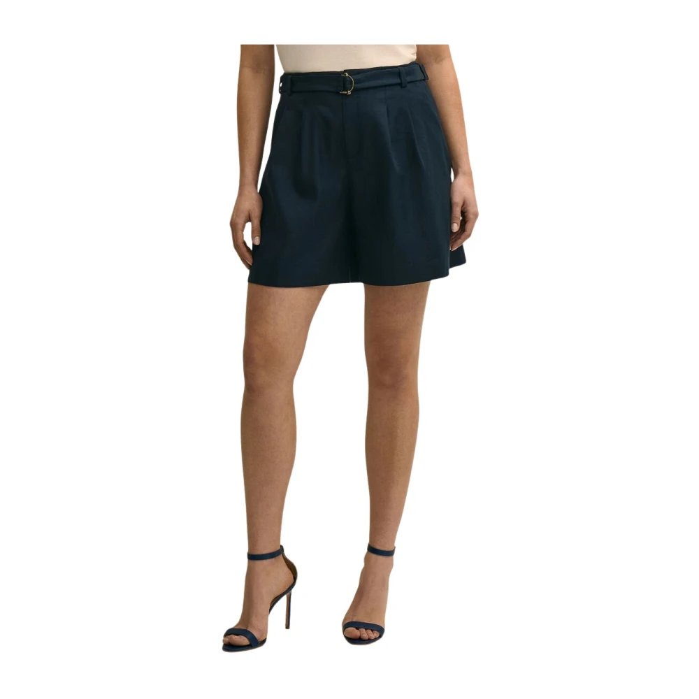 Brooks Brothers Blå Belted Pleated Linen Short