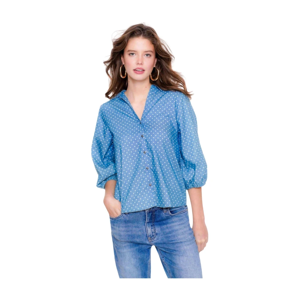 Geisha Gestippelde blouse lange mouw Blue Dames