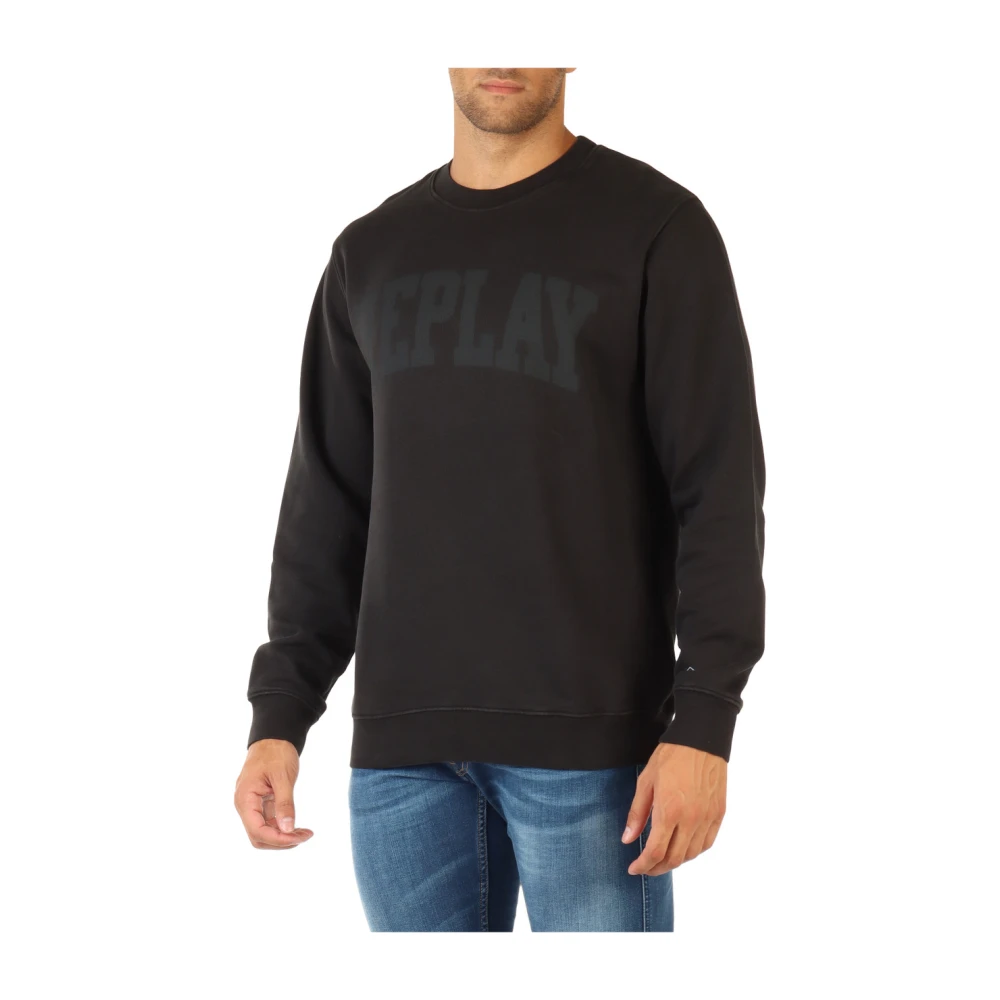 Replay Logo Sweatshirt met elastische manchetten Black Heren