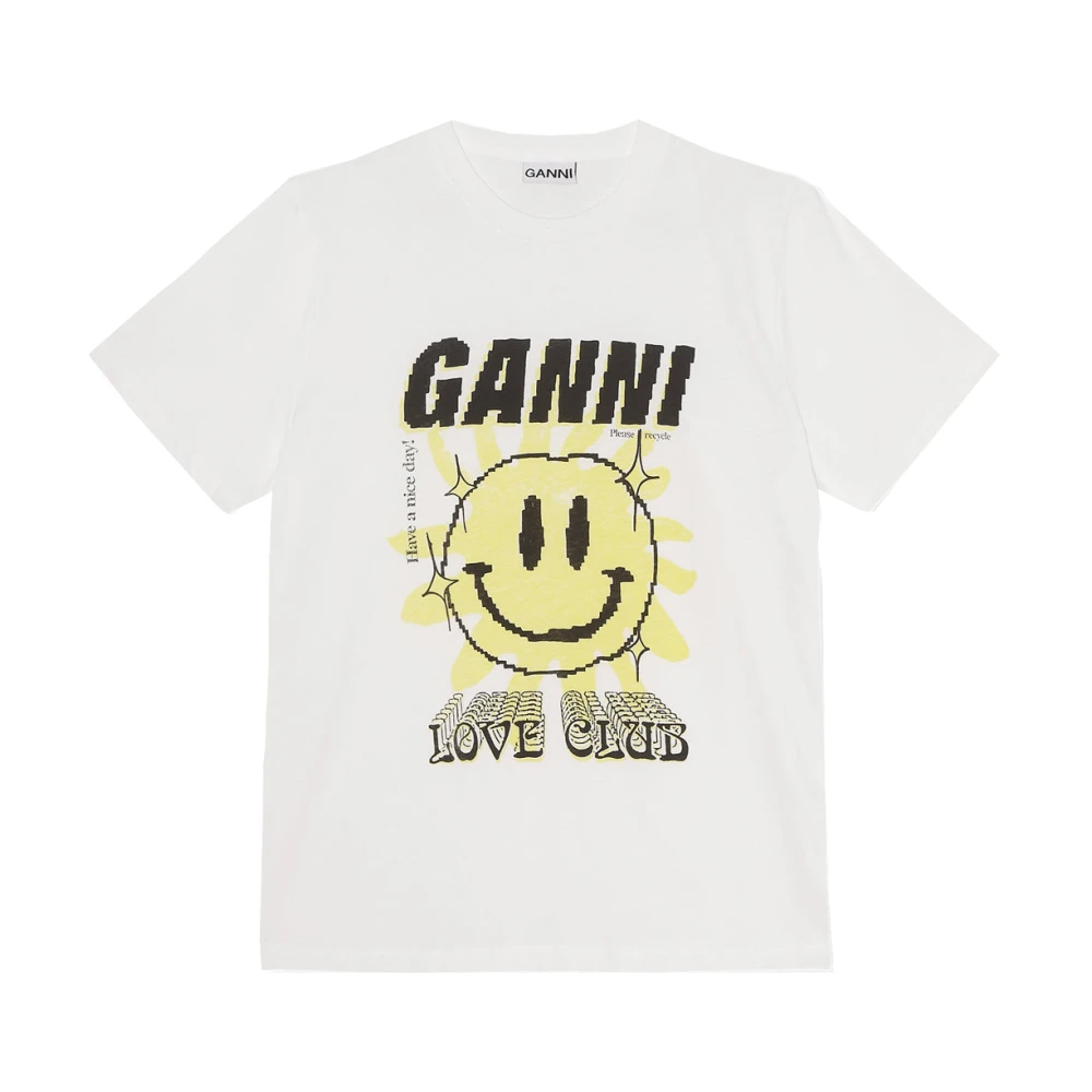 Ganni Smiley Grafiskt Tryck T-shirt White, Dam