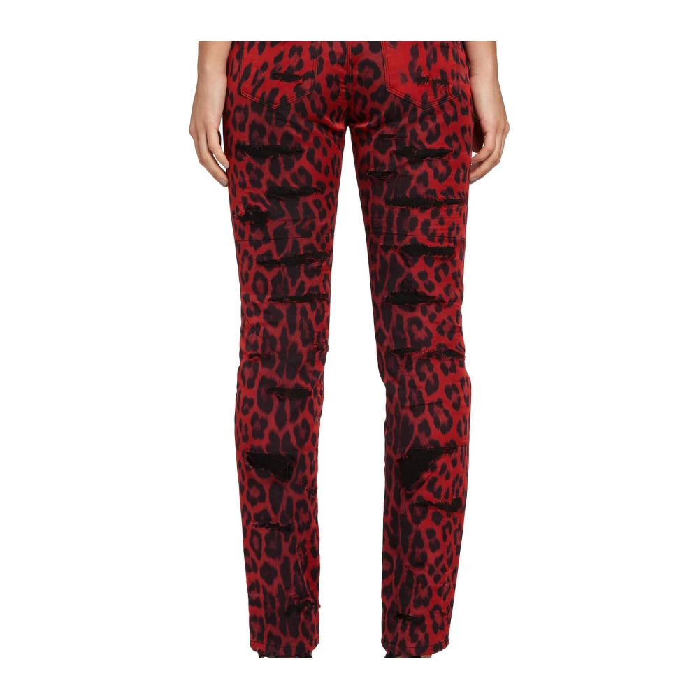 Roberto Cavalli Leopard-Print Skinny Jeans Red Dames