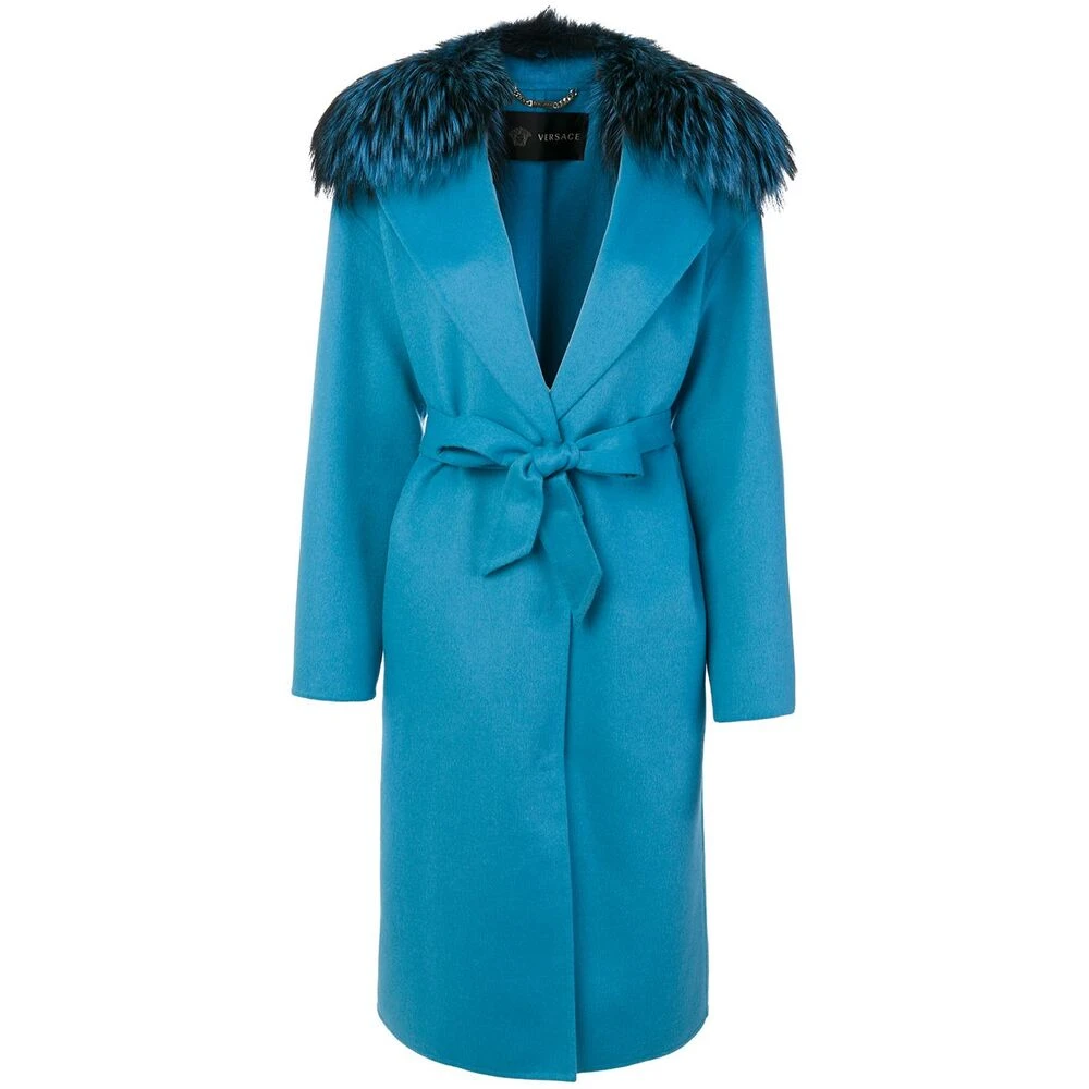 Versace Turquoise Bontgevoerde Jas Blue Dames