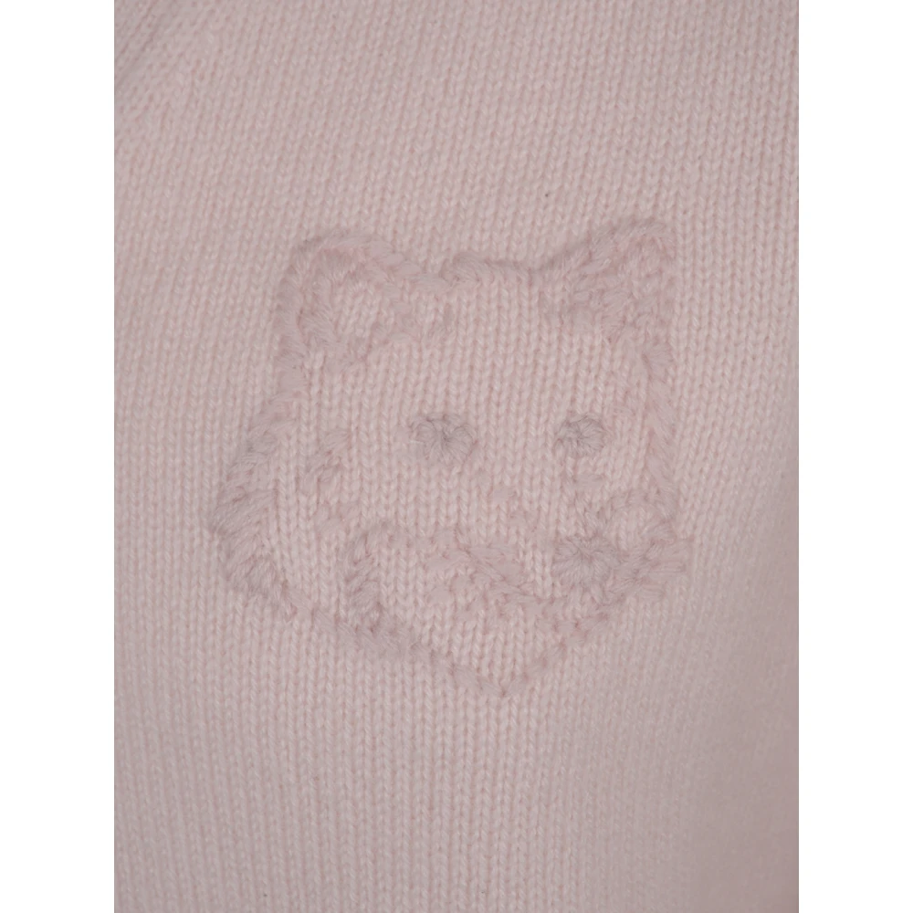 Maison Kitsuné Gedurfde Fox Head Cropped Cardigan Sweaters Pink Dames