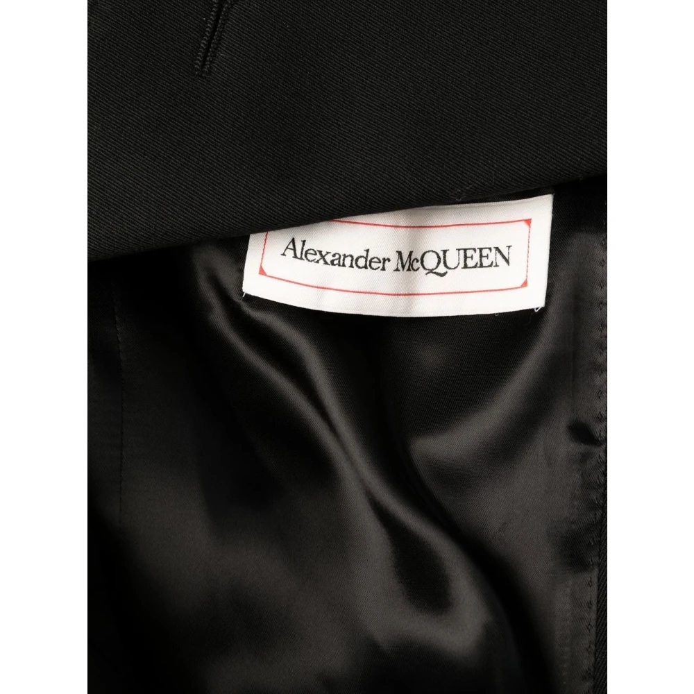 alexander mcqueen Zwarte Wolen Jas met Enkele Rij Knopen en Harnas Schouder Black Heren
