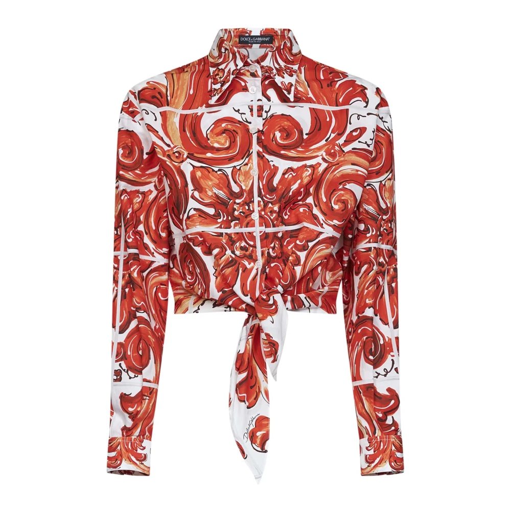 Dolce & Gabbana Vrouw Multicolor Overhemden Dames, Veelkleurig, M, Katoen, Poplin Overhemd Met Majolica-Print