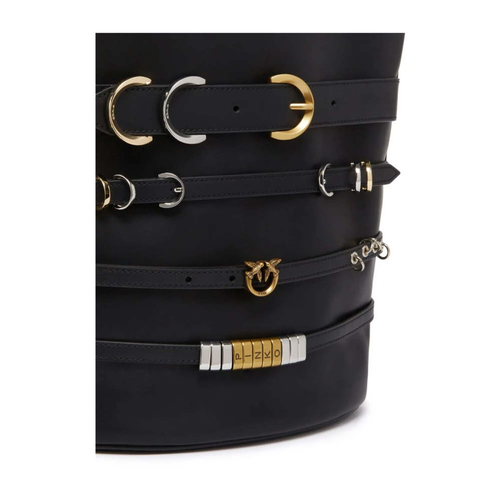 pinko Zwart en Goud Leren Handtas Black Dames