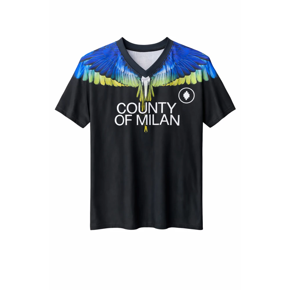 Marcelo Burlon Men's Black T-Shirts, L, Soccer T-Shirt