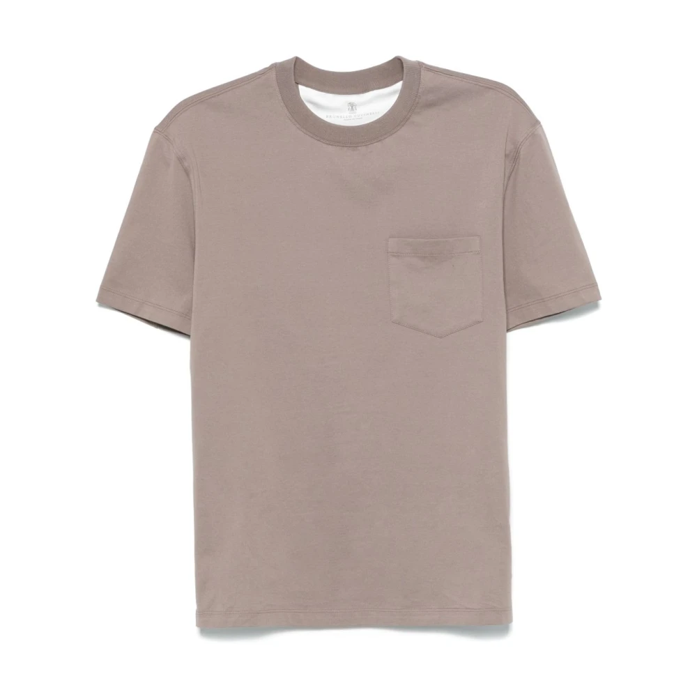 BRUNELLO CUCINELLI Bruine Katoenen T-shirt met Woestijnrat Zak Brown Heren