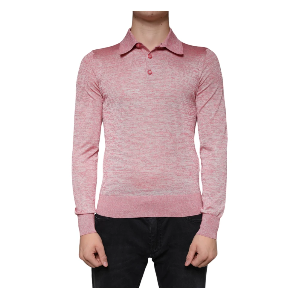 Dolce & Gabbana Men's Pink Polo Shirts, Xs, Long Sleeves Polo