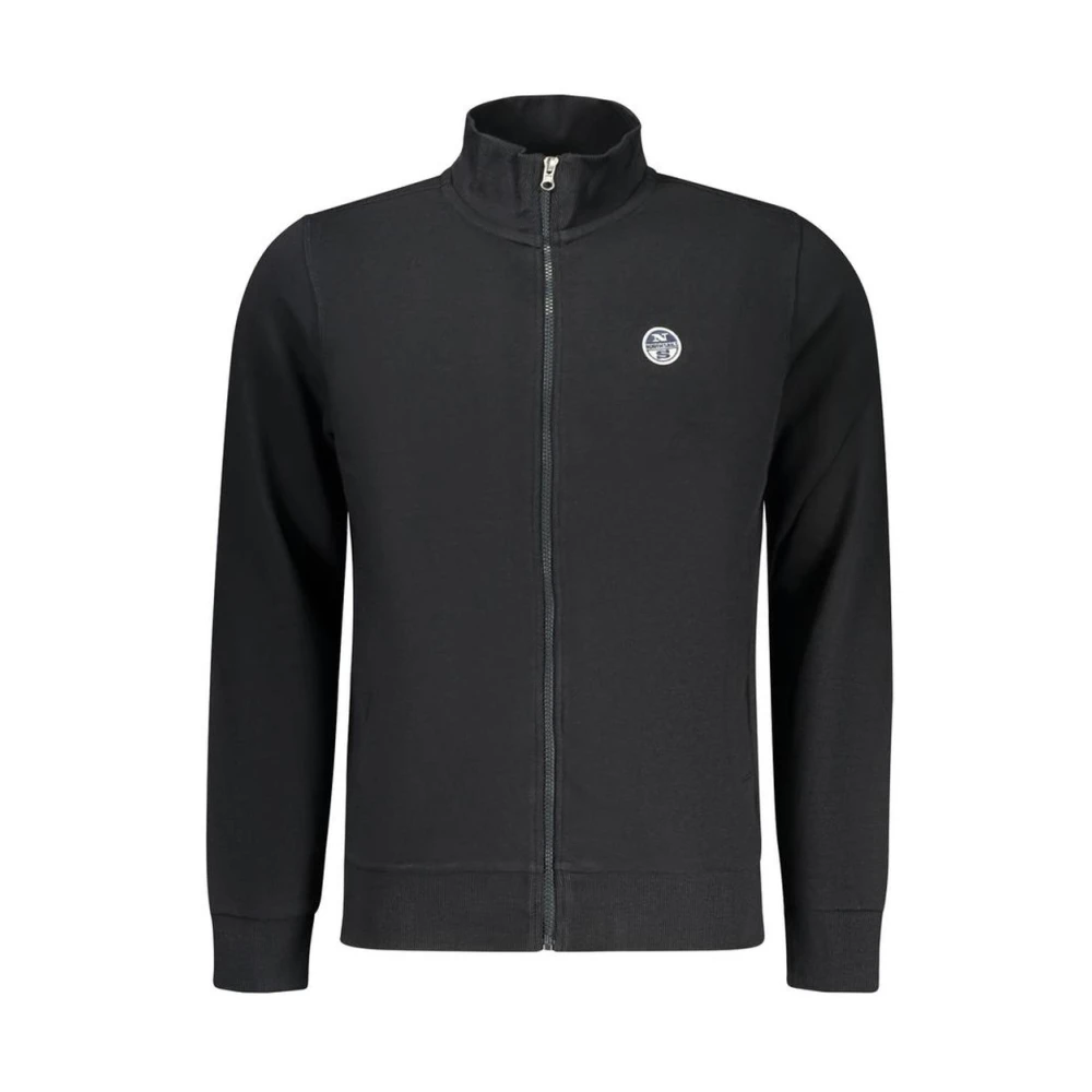 North Sails , Zip-Throughs, Male, Black, L, Cotton Crewneck Sweatshirt With Ribbed Hem And Cuffs