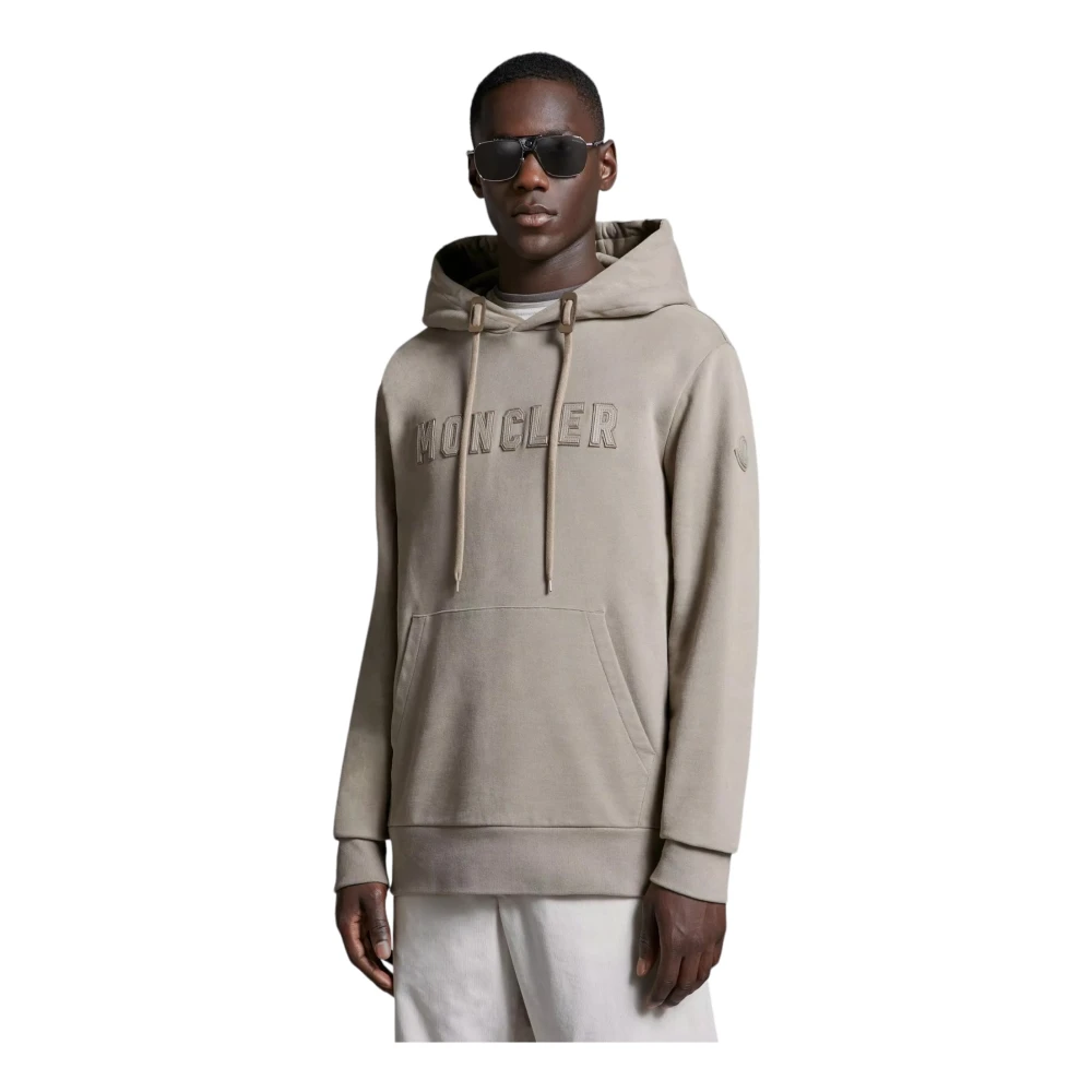 Moncler Beige Logo Hoodie Katoen Fleece Beige Heren
