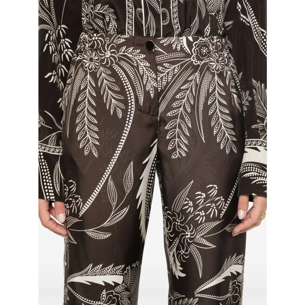 F.r.s For Restless Sleepers Zijden Broek met Botanische Print Brown Dames