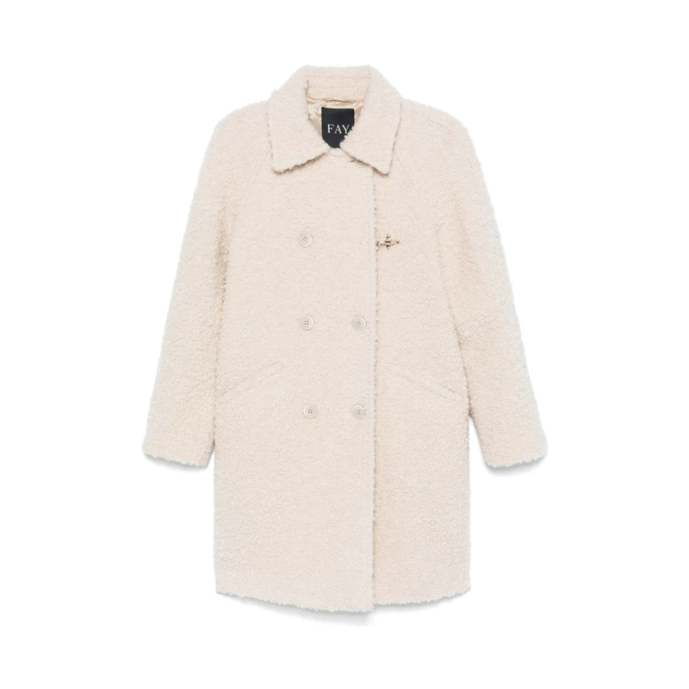 Fay Bouclé Wol Double-Breasted Jas Beige Dames
