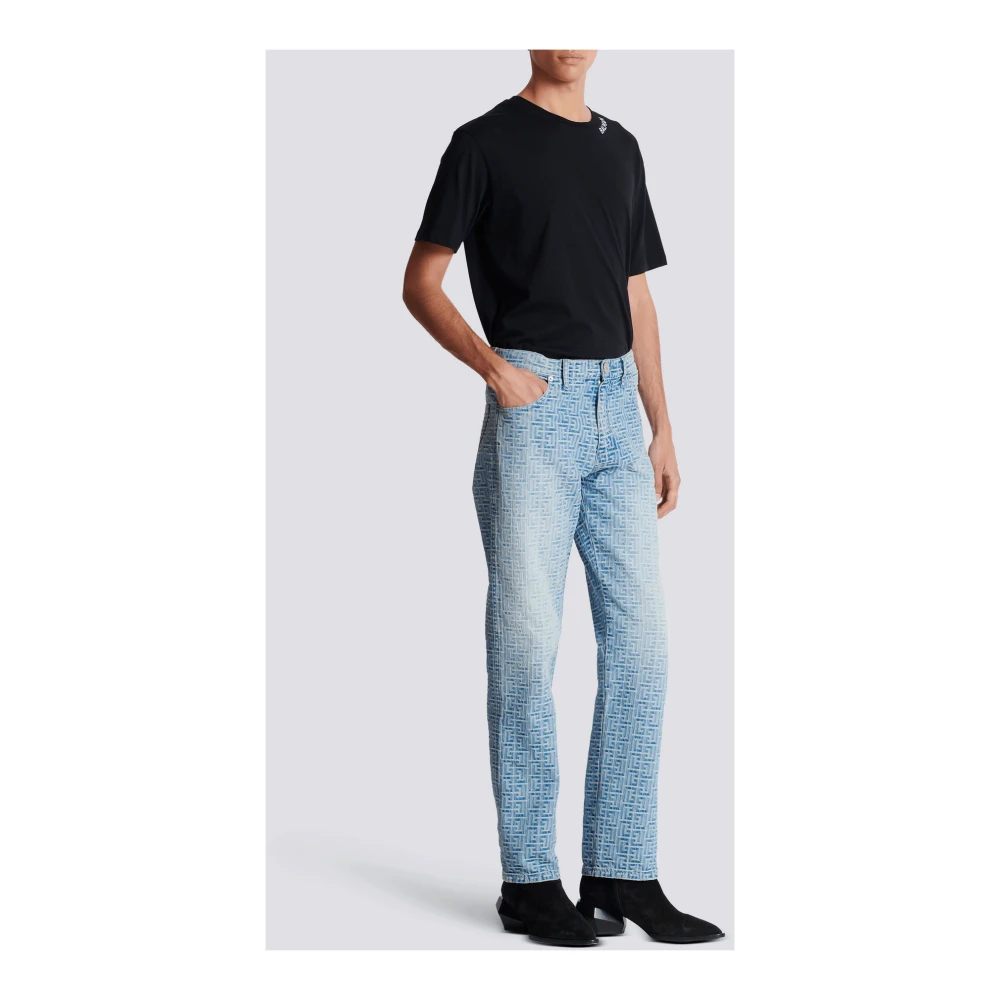 Balmain Monogrammed jacquard denim jeans Blue Heren