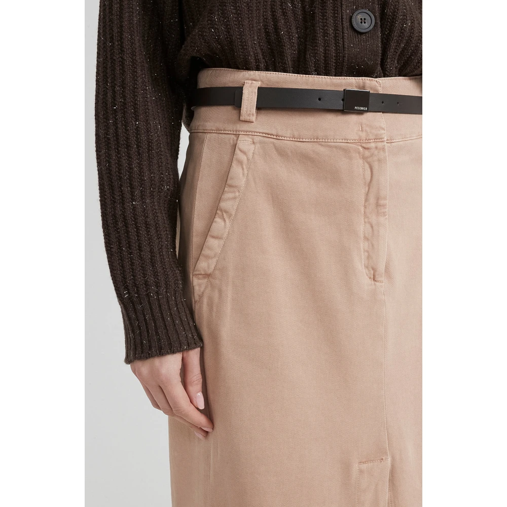 PESERICO Katoenen midi-rok met riem Brown Dames