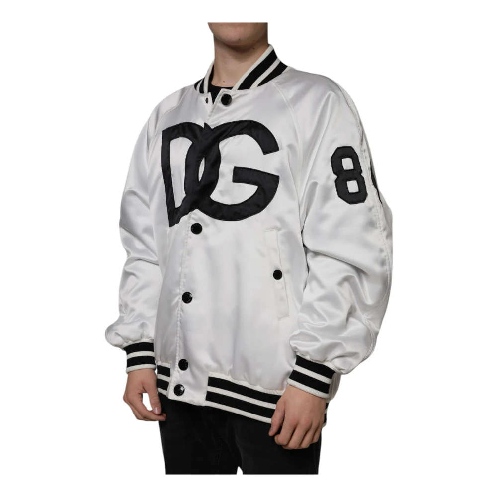 Dolce & Gabbana Metalen Detail Bomberjack in Wit White Heren