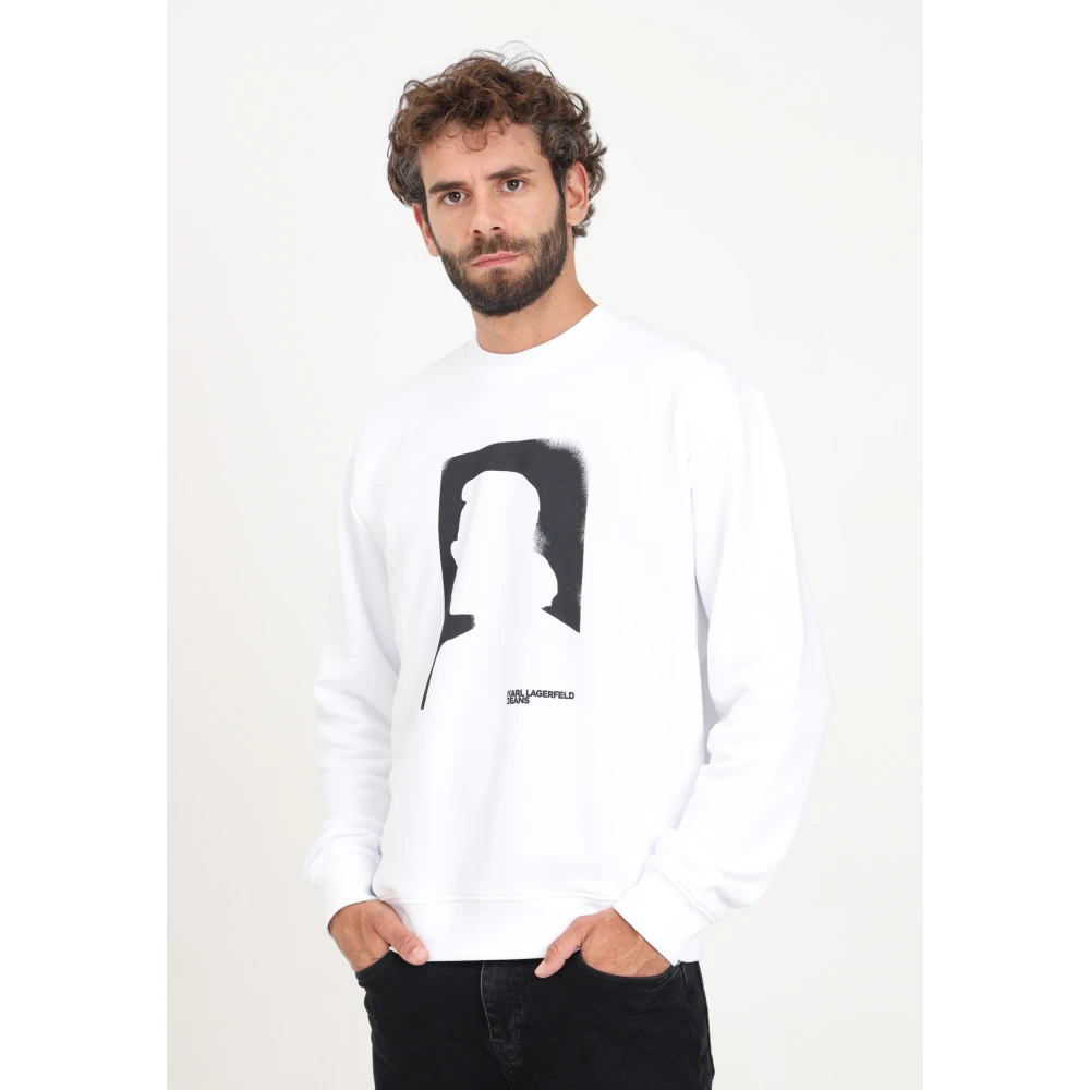 Karl Lagerfeld Portret Print Crewneck Sweatshirt White Heren