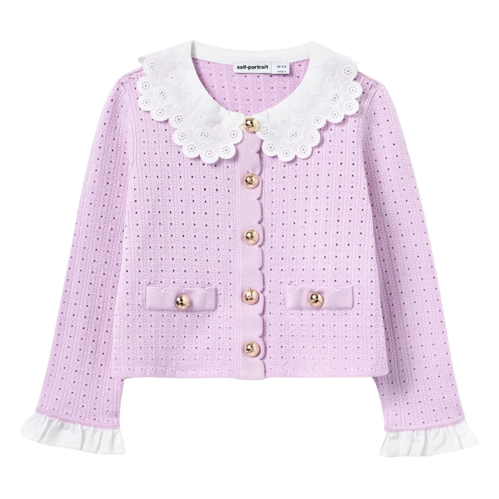 Self Portrait Women's Pink Pointelle Ribbed Knit Cardigan