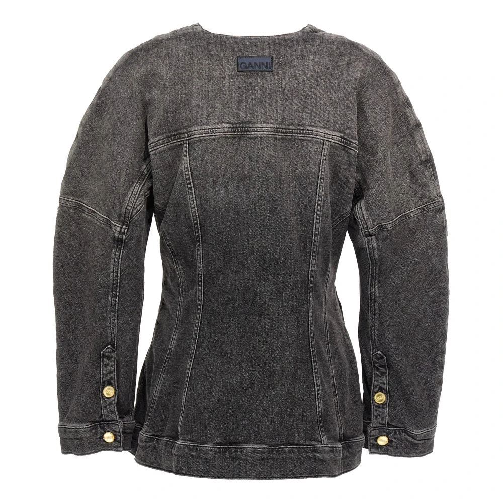 Ganni Zwarte Denim V-Hals Blazer Jas Black Dames