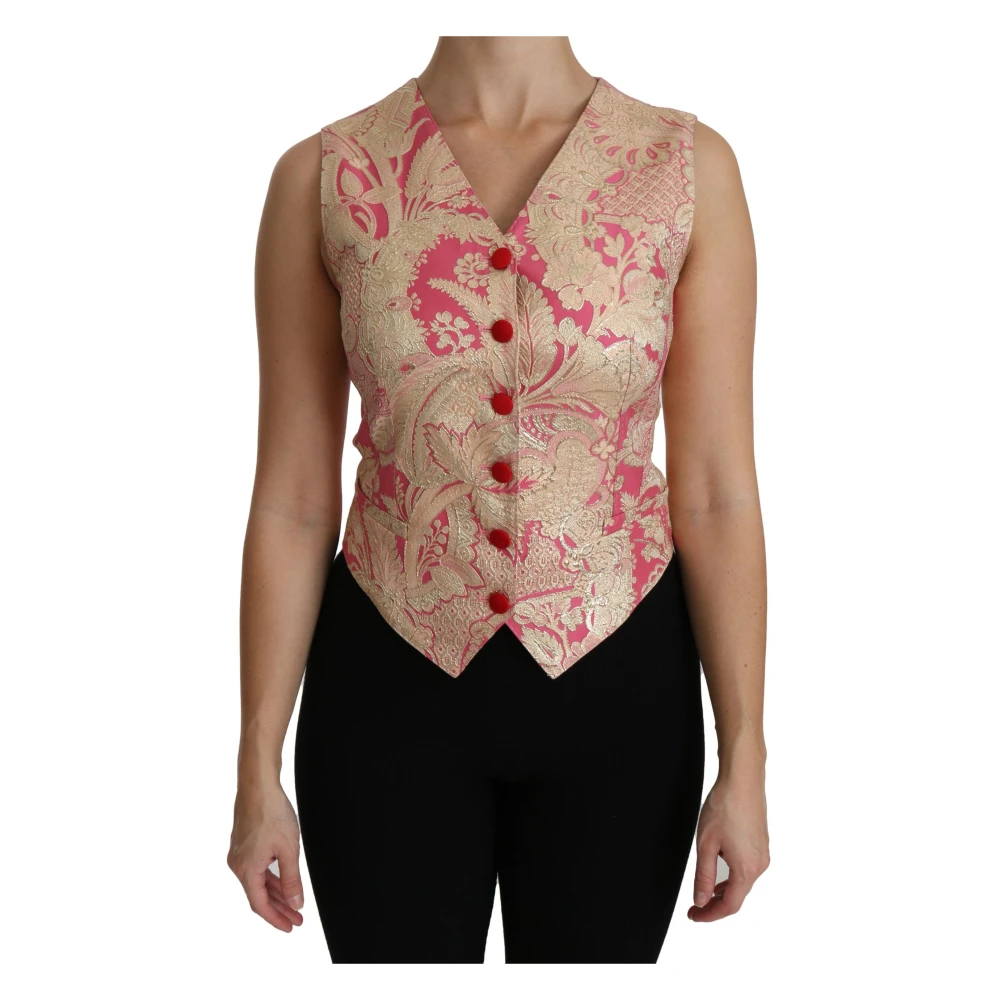 Dolce & Gabbana Waistcoats, Female, Xs, Elegant Silk Blend V-Neck Vest Top Multicolor