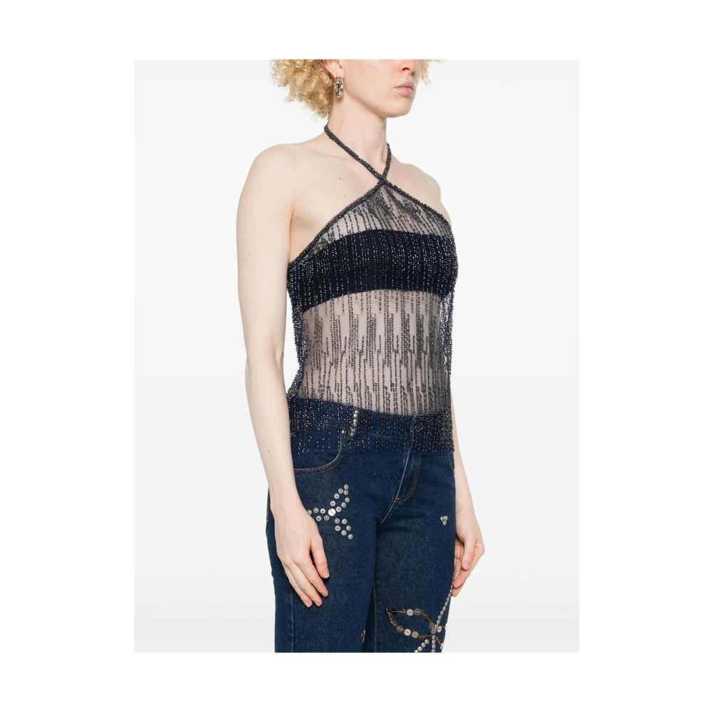 Siedrés Navy Blue Halterneck Beaded Dress Blue Dames