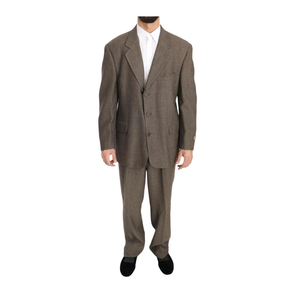 Dolce & Gabbana Men's Brown Luxury Wool Suit With Blazer And Trousers - Single Breasted Suits - 2XL - Suits