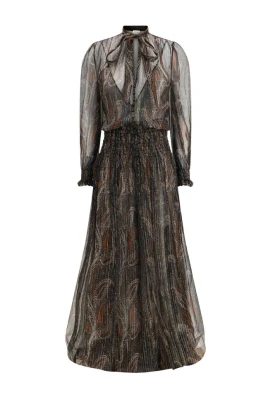Elegant Lavallière Klänning med Paisley Mönster