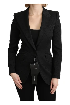 Elegant Svart Brokad Blazer Jacka