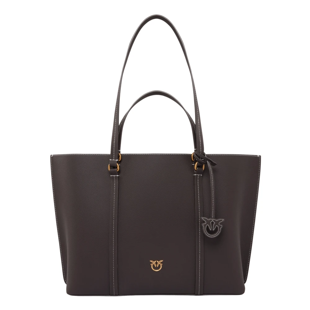 Pinko Leren Shopper Tas met Bedel Brown Dames