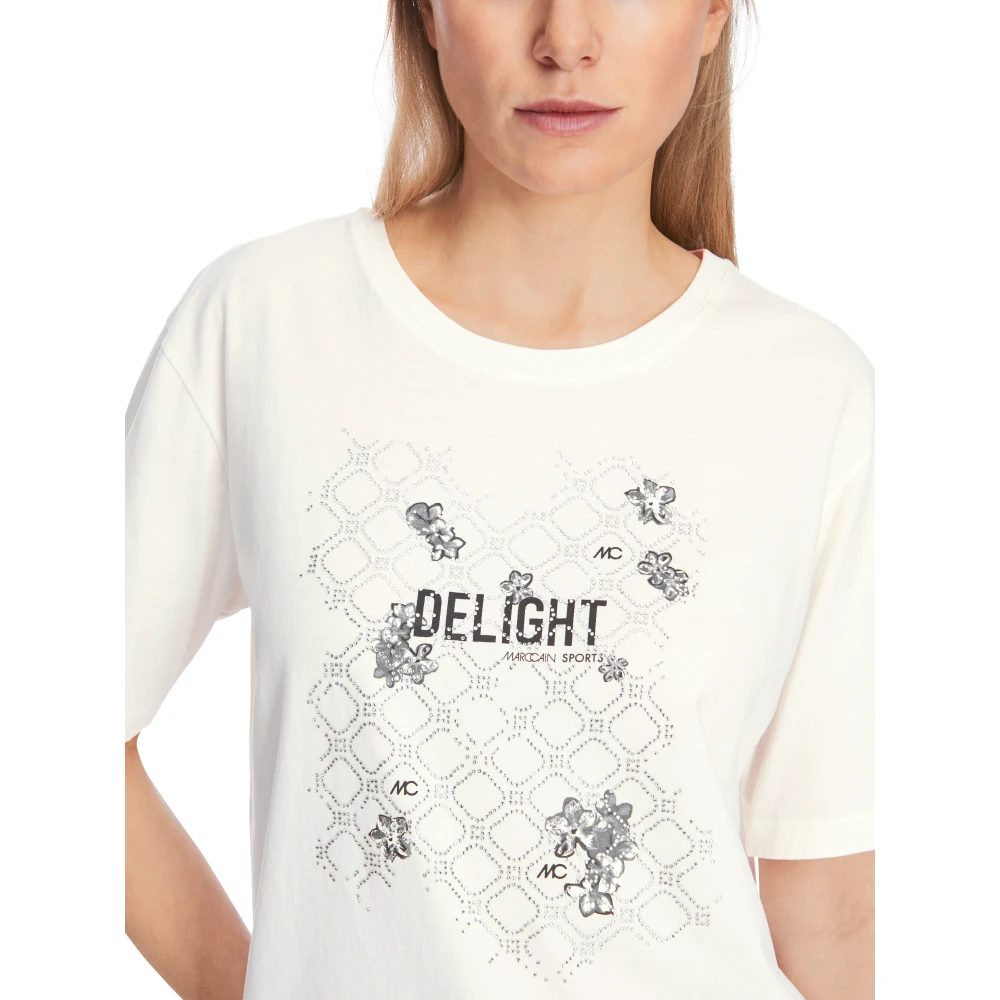 Marc Cain Glitter Motief Katoenen T-shirt White Dames