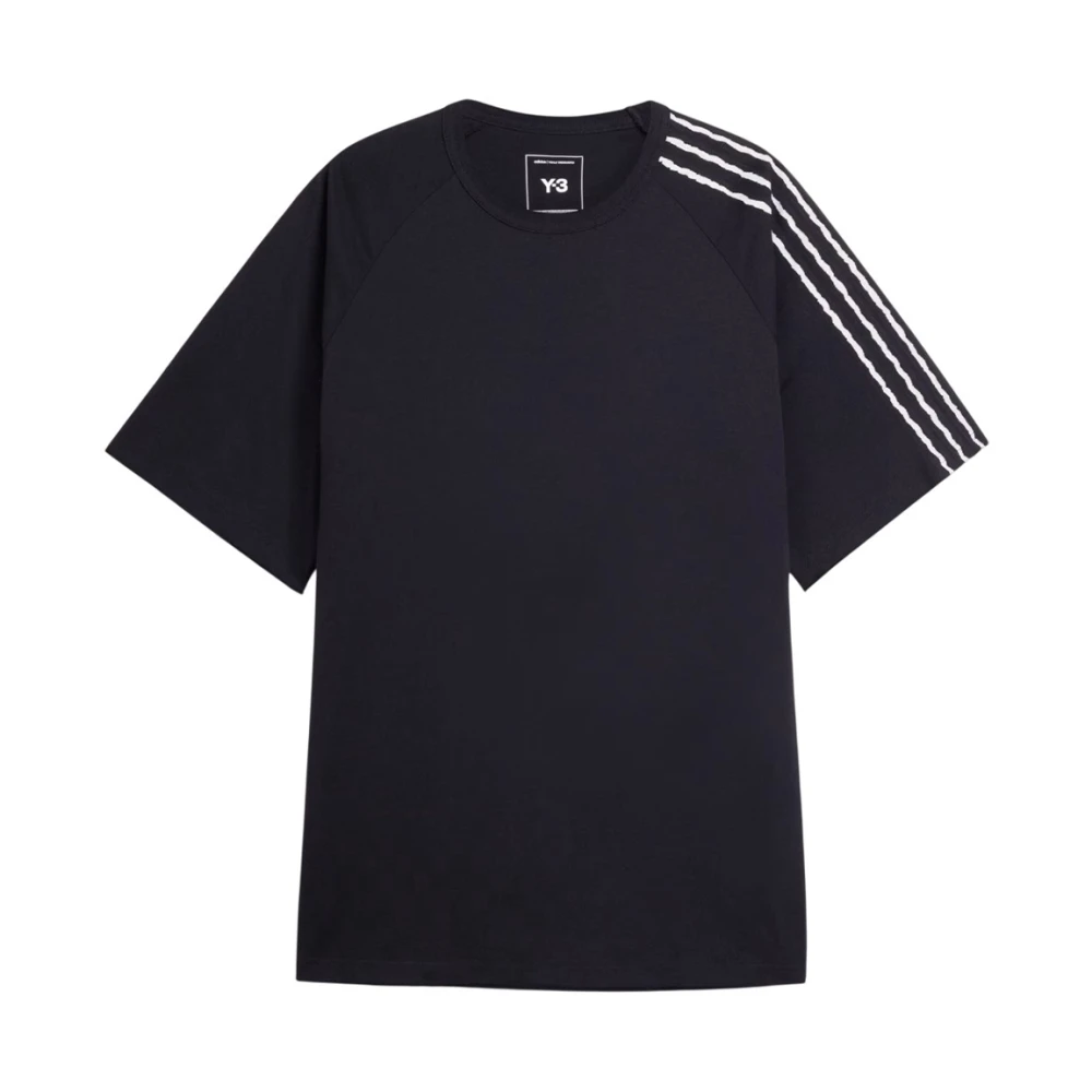 Y-3 Men's Black Raw Edge 3-Stripes Short Sleeve Tee