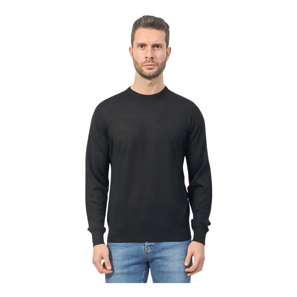 YES ZEE Zwarte Wollen Ronde Hals Trui Black Heren