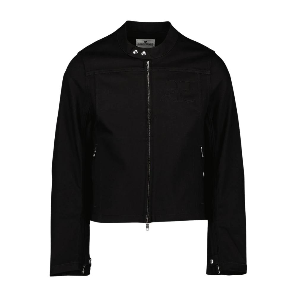 Courrèges Denim Biker Jack met Hoge Kraag Black Heren