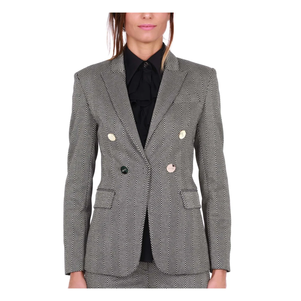 Liu Jo Zwart Chevron Patroon Blazer Jas Black Dames