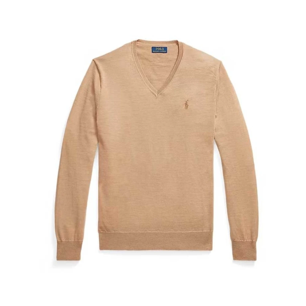 Polo Ralph Lauren Men's Brown V-Neck Knitwear, 2XL, V-Neck Knitwear
