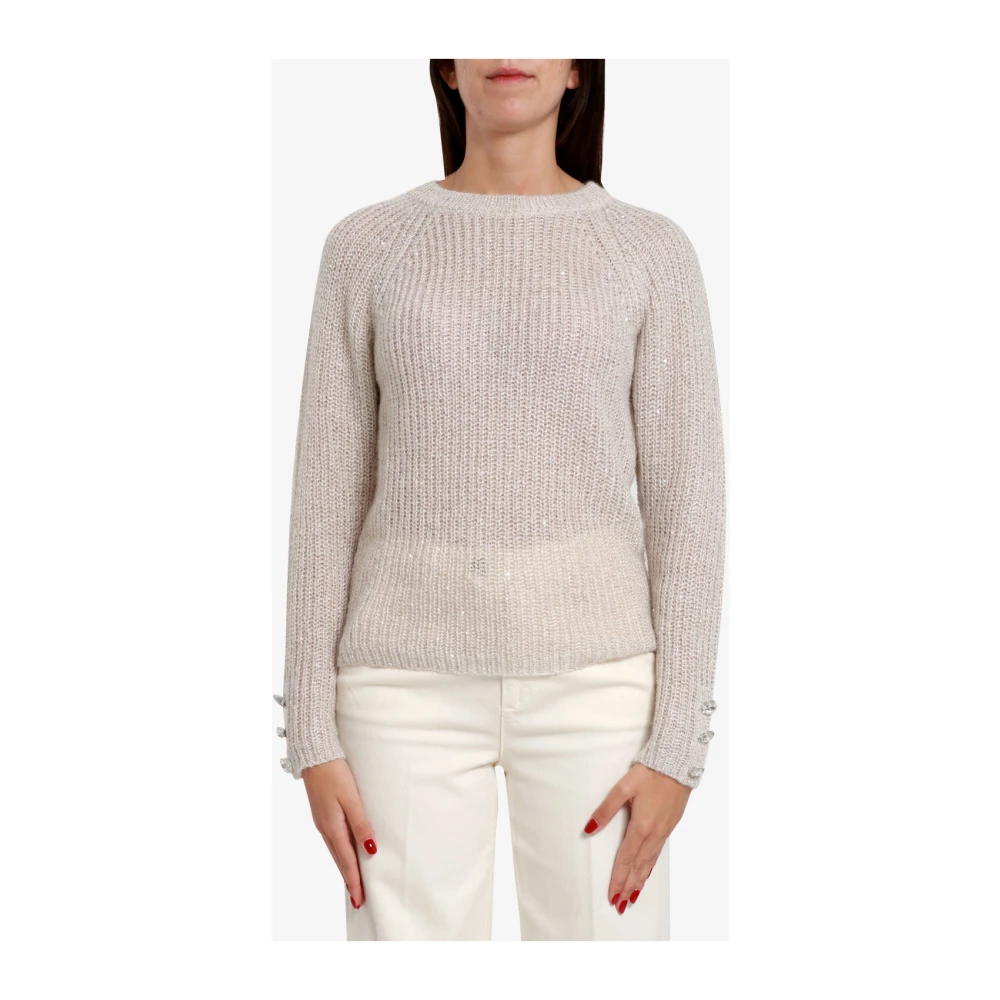 Pennyblack Mohair Blend Sweater met Micro Sequins Beige Dames