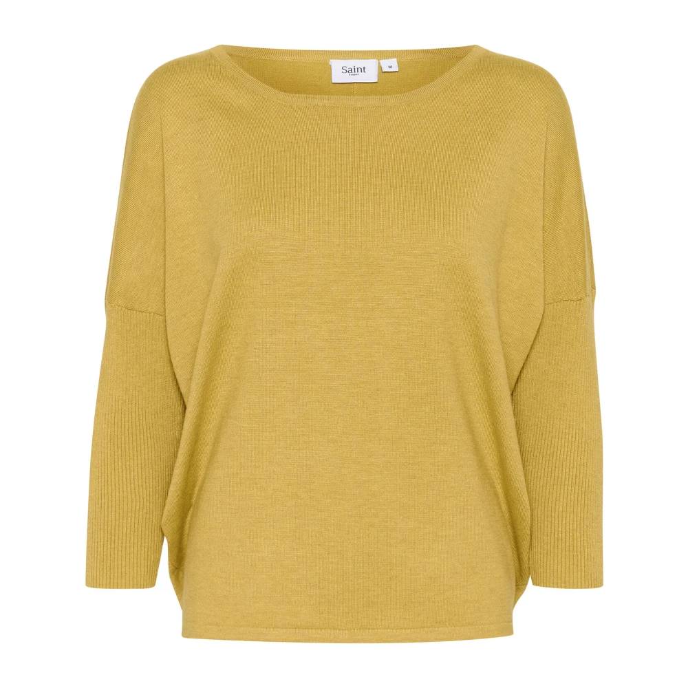 Saint Tropez R-Neck Pullover Strik Burnished Gold Melange Yellow Dames