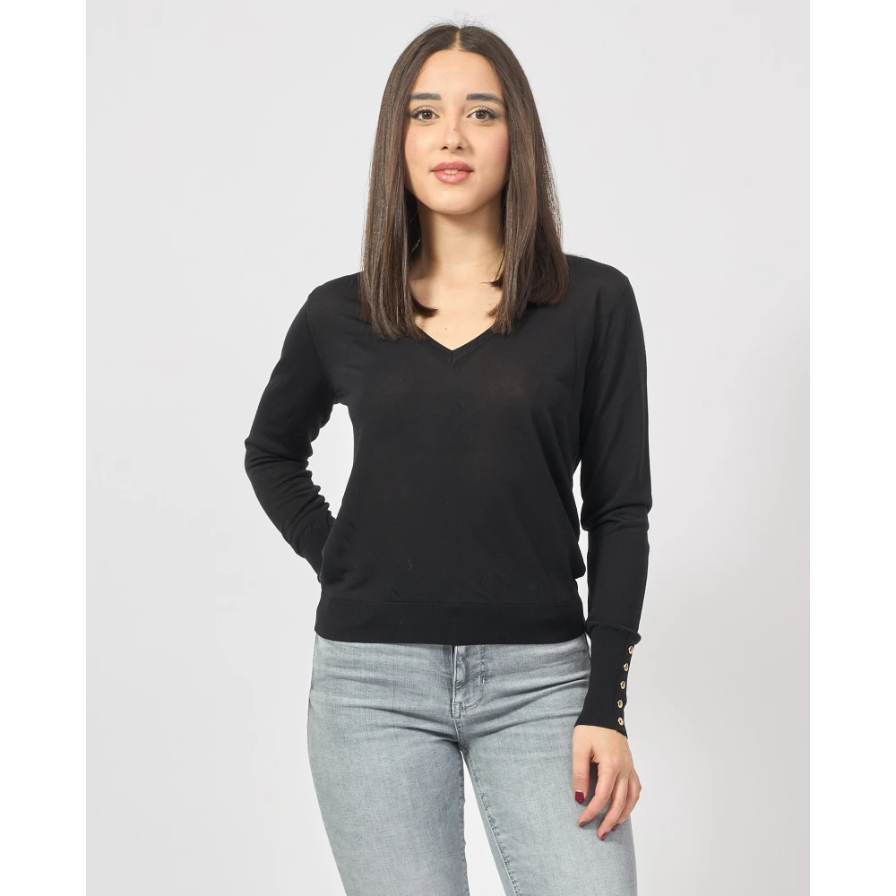 Fracomina Zwarte Trui met Zijde Details Black Dames